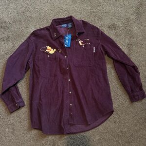 Vintage Disney Pooh Bear Button Up Long Sleeve Corduroy Shirt Small